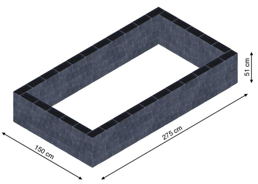 Flexi Element vyvýšený záhon - obdĺžnik - Šírka: 150 cm, Dĺžka: 275 cm, Výška: 51 cm