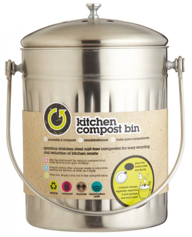 Kitchen Craft - Plechový kompostér nerezový - Objem 5 l