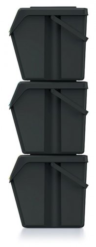 Súprava 3 odpadkových košov SORTIBOX II recyklovane čierny, objem 3x25L ​