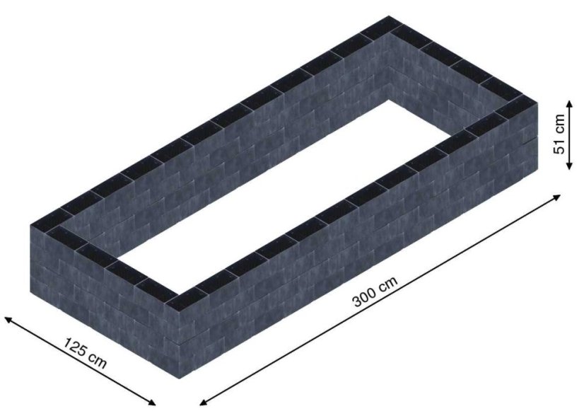 Flexi Element vyvýšený záhon - obdĺžnik - Šírka: 125 cm, Dĺžka: 300 cm, Výška: 51 cm