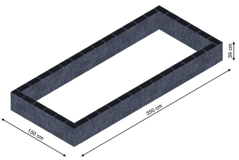 Flexi Element vyvýšený záhon - obdĺžnik - Šírka: 150 cm, Dĺžka: 350 cm, Výška: 39 cm