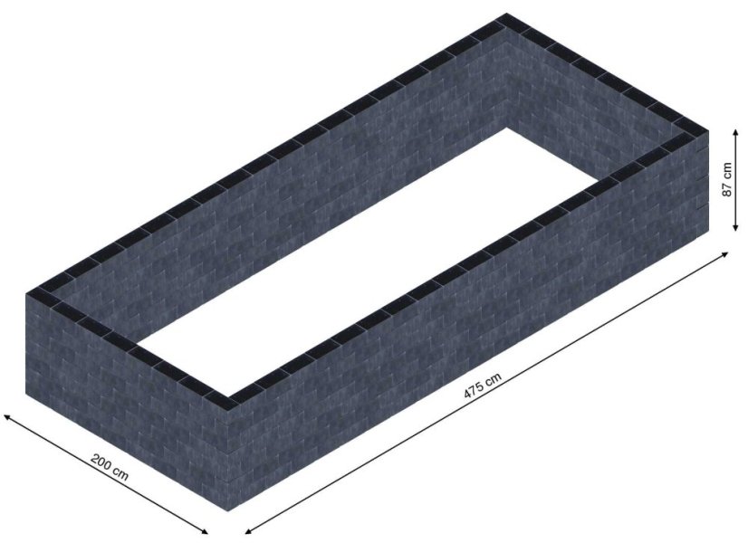 Flexi Element vyvýšený záhon - obdĺžnik - Šírka: 200 cm, Dĺžka: 475 cm, Výška: 87 cm