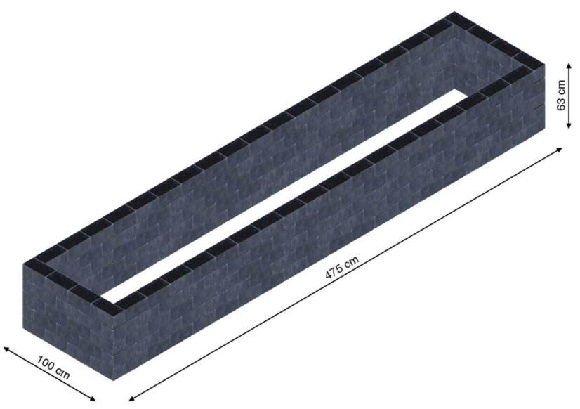 Flexi Element vyvýšený záhon - obdĺžnik - Šírka: 100 cm, Dĺžka: 475 cm, Výška: 63 cm