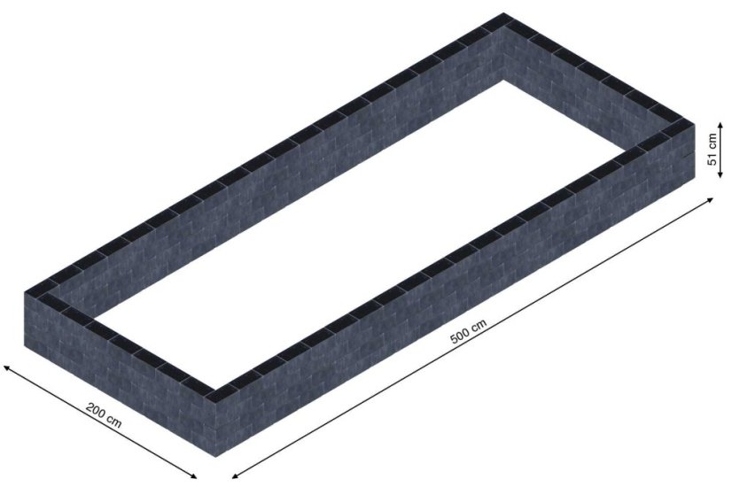 Flexi Element vyvýšený záhon - obdĺžnik - Šírka: 200 cm, Dĺžka: 500 cm, Výška: 51 cm