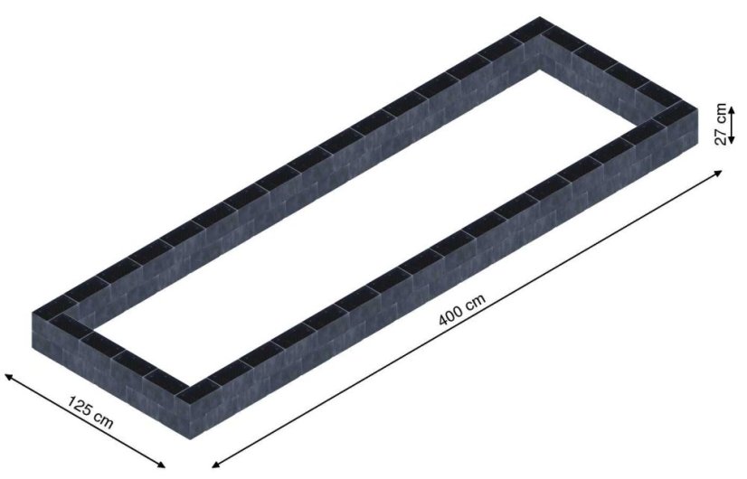 Flexi Element vyvýšený záhon - obdĺžnik - Šírka: 125 cm, Dĺžka: 400 cm, Výška: 27 cm