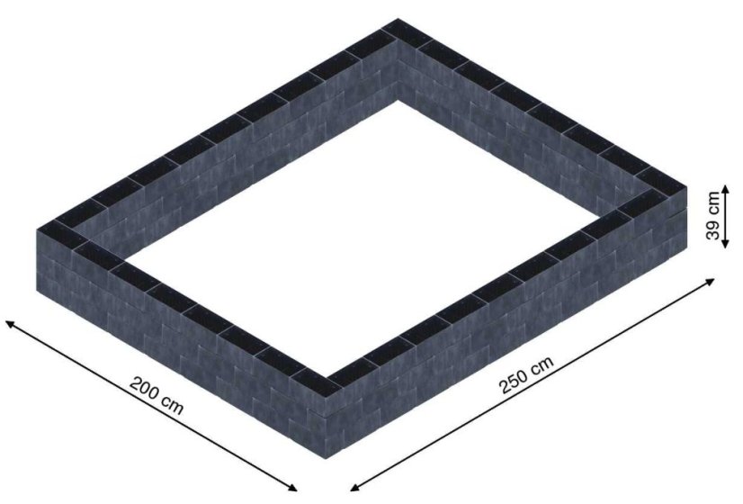 Flexi Element vyvýšený záhon - obdĺžnik - Šírka: 200 cm, Dĺžka: 250 cm, Výška: 39 cm