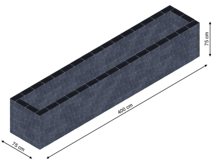 Flexi Element vyvýšený záhon - obdĺžnik - Šírka: 75 cm, Dĺžka: 400 cm, Výška: 75 cm