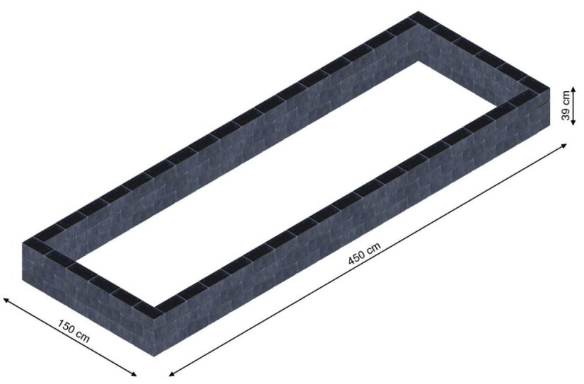 Flexi Element vyvýšený záhon - obdĺžnik - Šírka: 150 cm, Dĺžka: 450 cm, Výška: 39 cm