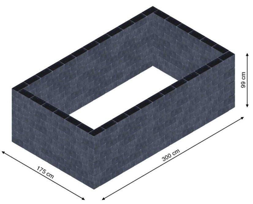 Flexi Element vyvýšený záhon - obdĺžnik - Šírka: 175 cm, Dĺžka: 300 cm, Výška: 99 cm