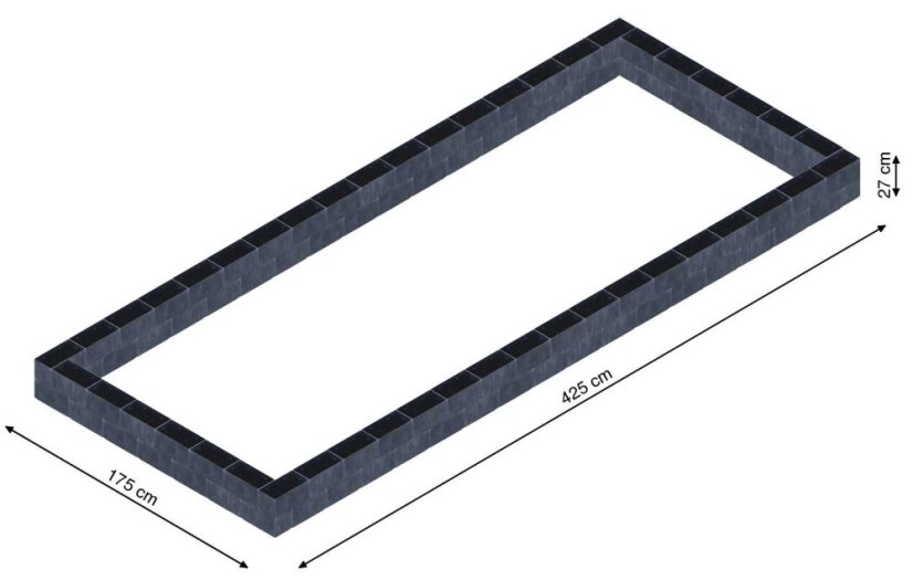 Flexi Element vyvýšený záhon - obdĺžnik - Šírka: 175 cm, Dĺžka: 425 cm, Výška: 27 cm