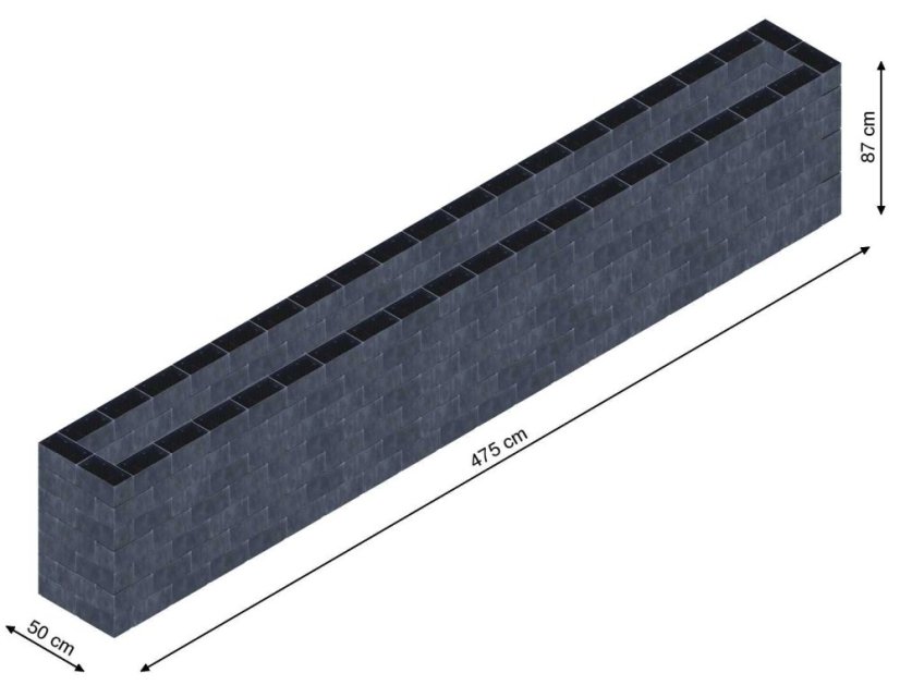 Flexi Element vyvýšený záhon - obdĺžnik - Šírka: 50 cm, Dĺžka: 475 cm, Výška: 87 cm