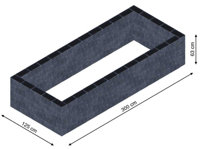 Flexi Element vyvýšený záhon - obdĺžnik - Šírka: 125 cm, Dĺžka: 300 cm, Výška: 63 cm