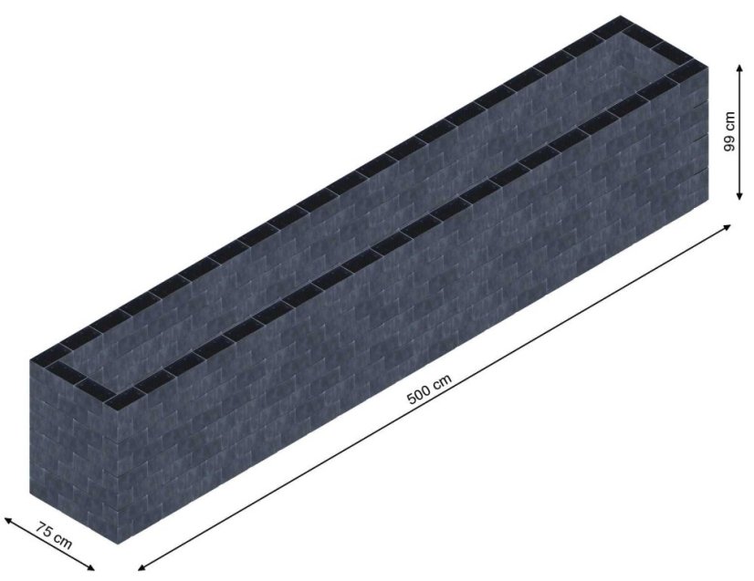 Flexi Element vyvýšený záhon - obdĺžnik - Šírka: 75 cm, Dĺžka: 500 cm, Výška: 99 cm
