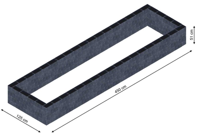 Flexi Element vyvýšený záhon - obdĺžnik - Šírka: 125 cm, Dĺžka: 450 cm, Výška: 51 cm