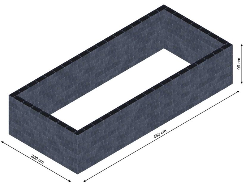 Flexi Element vyvýšený záhon - obdĺžnik - Šírka: 200 cm, Dĺžka: 450 cm, Výška: 99 cm