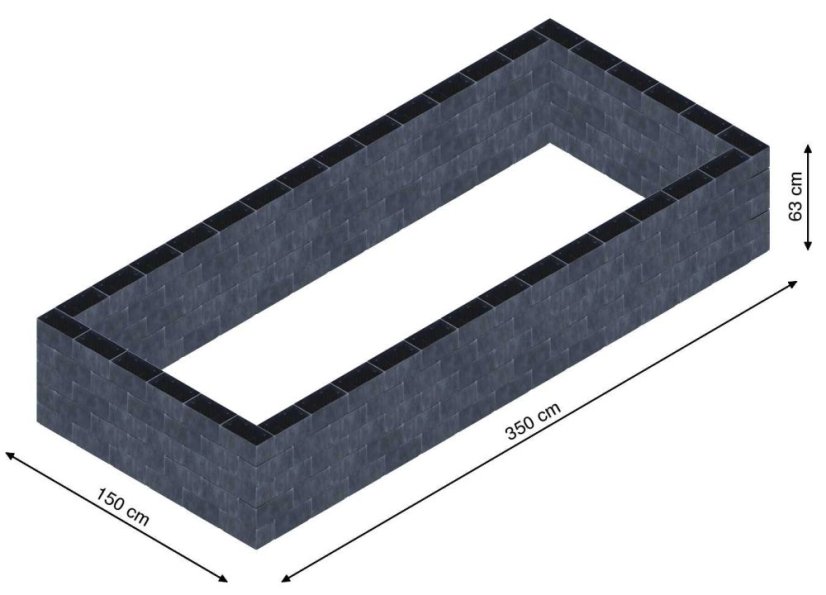 Flexi Element vyvýšený záhon - obdĺžnik - Šírka: 150 cm, Dĺžka: 350 cm, Výška: 63 cm