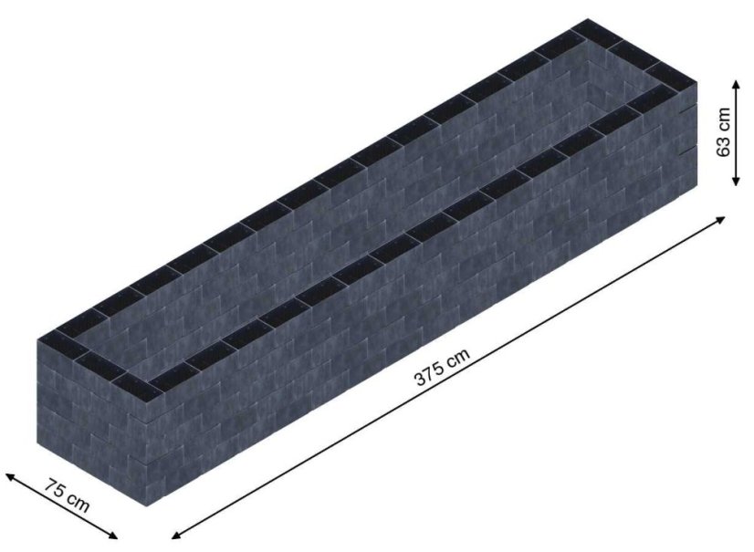 Flexi Element vyvýšený záhon - obdĺžnik - Šírka: 75 cm, Dĺžka: 375 cm, Výška: 63 cm