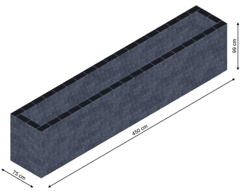 Flexi Element vyvýšený záhon - obdĺžnik - Šírka: 75 cm, Dĺžka: 450 cm, Výška: 99 cm