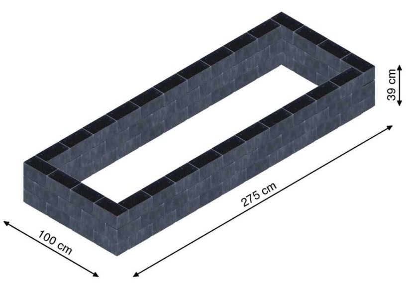 Flexi Element vyvýšený záhon - obdĺžnik - Šírka: 100 cm, Dĺžka: 275 cm, Výška: 39 cm