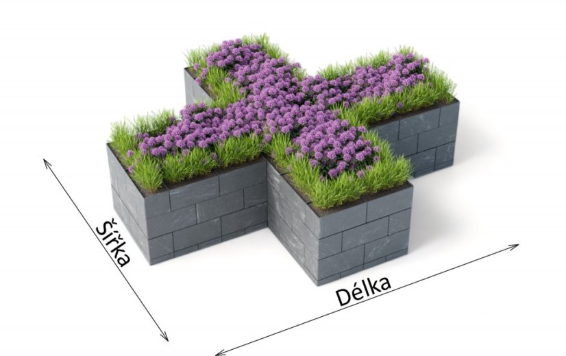 Flexi Element vyvýšený záhon v tvare kríža - Šírka: 125 cm, Dĺžka: 75 cm, Výška: 39 cm