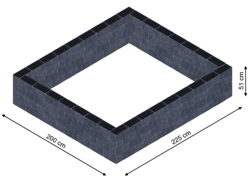 Flexi Element vyvýšený záhon - obdĺžnik - Šírka: 200 cm, Dĺžka: 225 cm, Výška: 51 cm