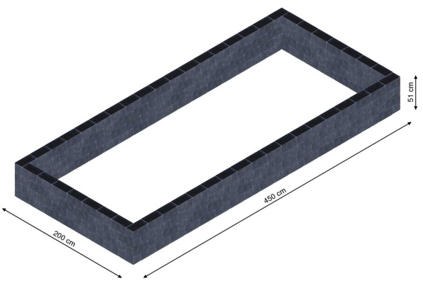 Flexi Element vyvýšený záhon - obdĺžnik - Šírka: 200 cm, Dĺžka: 450 cm, Výška: 51 cm
