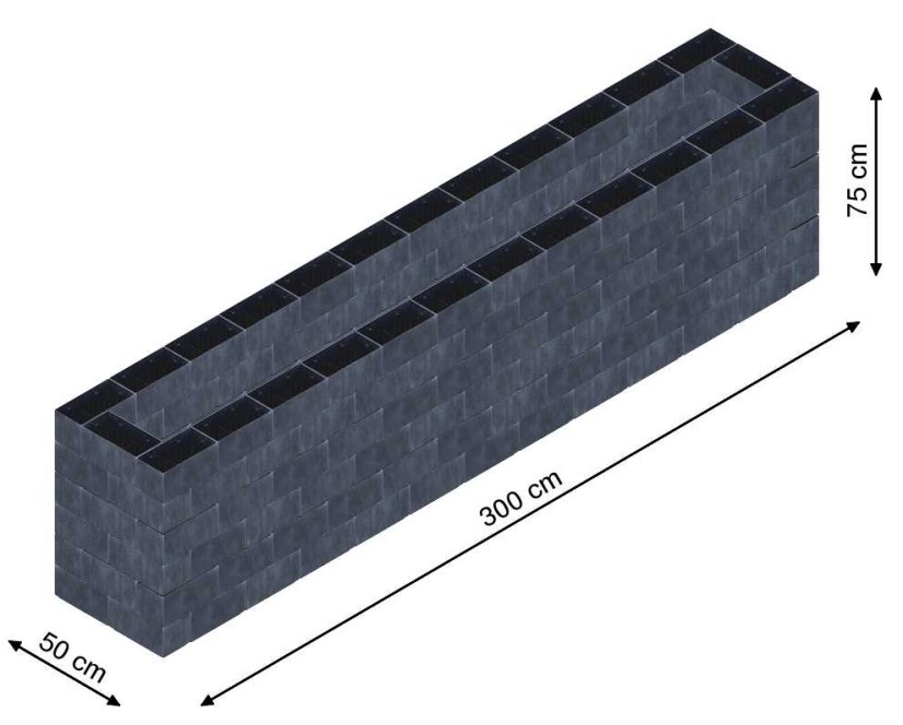 Flexi Element vyvýšený záhon - obdĺžnik - Šírka: 50 cm, Dĺžka: 300 cm, Výška: 75 cm