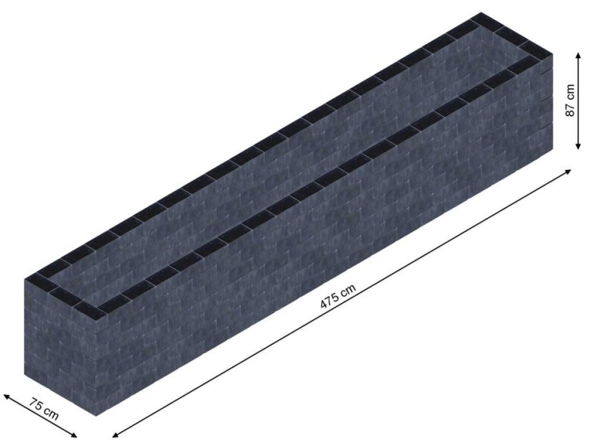 Flexi Element vyvýšený záhon - obdĺžnik - Šírka: 75 cm, Dĺžka: 475 cm, Výška: 87 cm