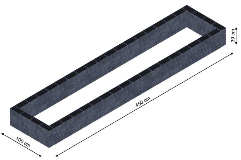 Flexi Element vyvýšený záhon - obdĺžnik - Šírka: 100 cm, Dĺžka: 450 cm, Výška: 39 cm