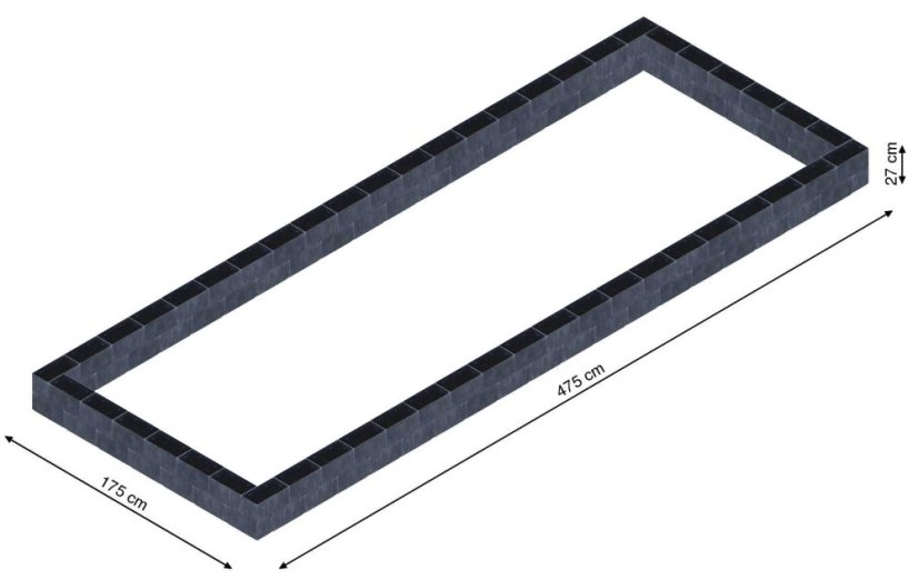 Flexi Element vyvýšený záhon - obdĺžnik - Šírka: 175 cm, Dĺžka: 475 cm, Výška: 27 cm