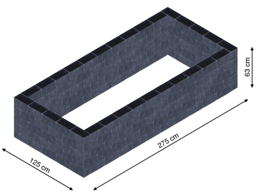 Flexi Element vyvýšený záhon - obdĺžnik - Šírka: 125 cm, Dĺžka: 275 cm, Výška: 63 cm