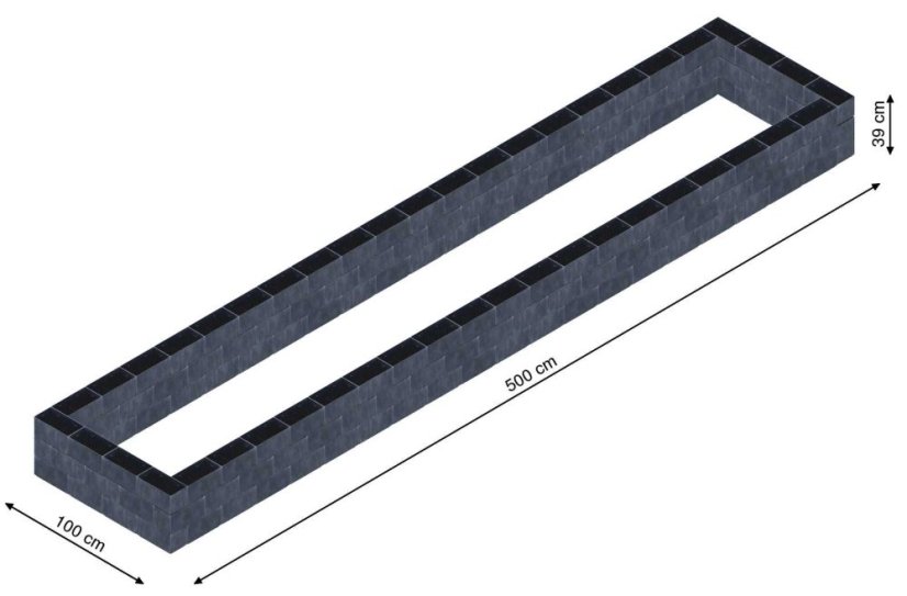Flexi Element vyvýšený záhon - obdĺžnik - Šírka: 100 cm, Dĺžka: 500 cm, Výška: 39 cm