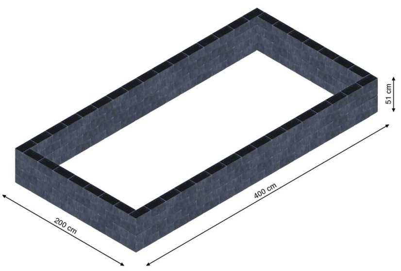 Flexi Element vyvýšený záhon - obdĺžnik - Šírka: 200 cm, Dĺžka: 400 cm, Výška: 51 cm