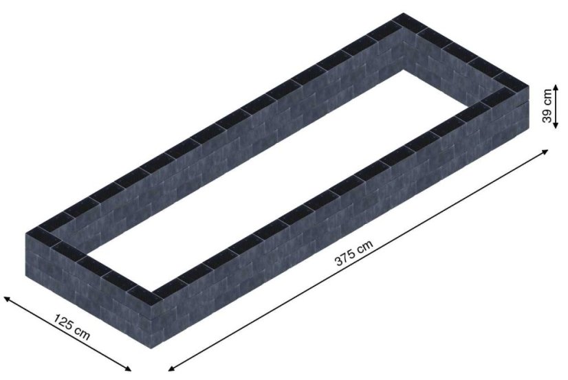 Flexi Element vyvýšený záhon - obdĺžnik - Šírka: 125 cm, Dĺžka: 375 cm, Výška: 39 cm