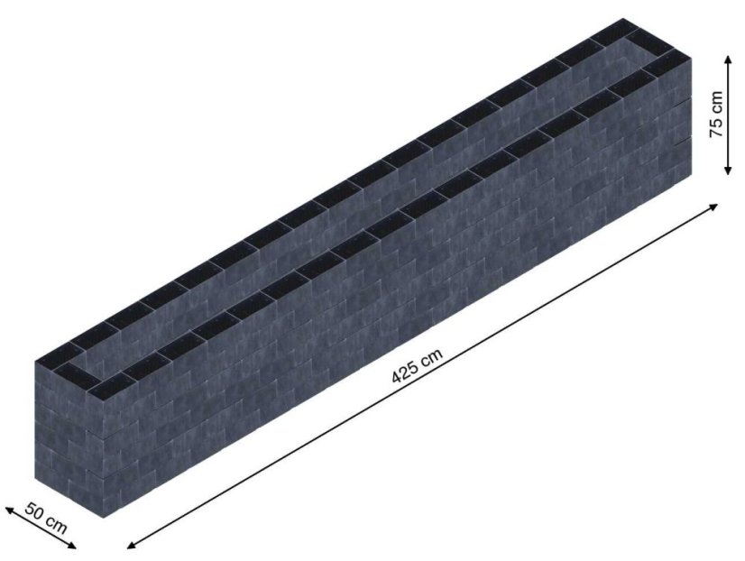 Flexi Element vyvýšený záhon - obdĺžnik - Šírka: 50 cm, Dĺžka: 425 cm, Výška: 75 cm