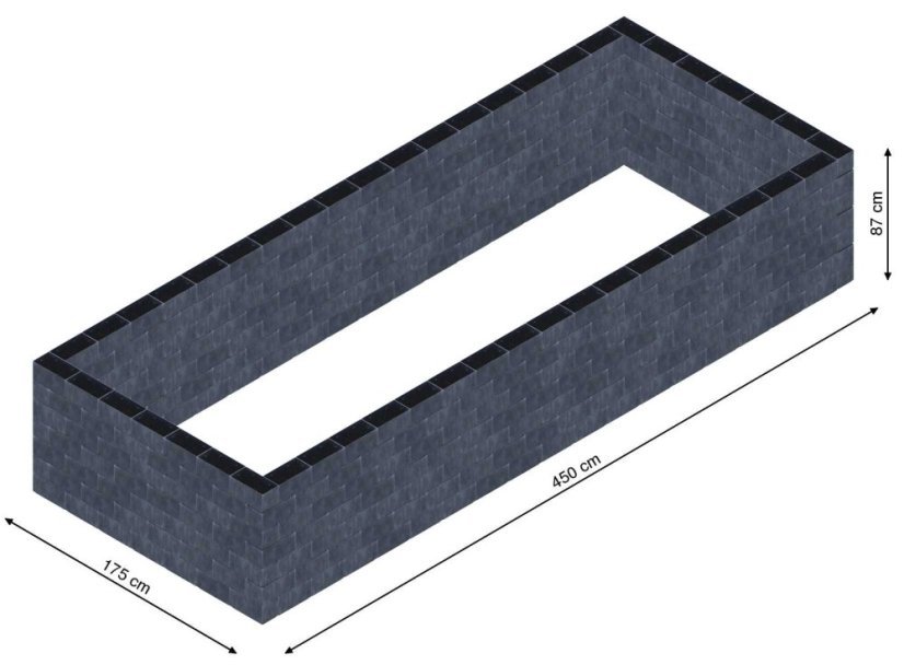 Flexi Element vyvýšený záhon - obdĺžnik - Šírka: 175 cm, Dĺžka: 450 cm, Výška: 87 cm