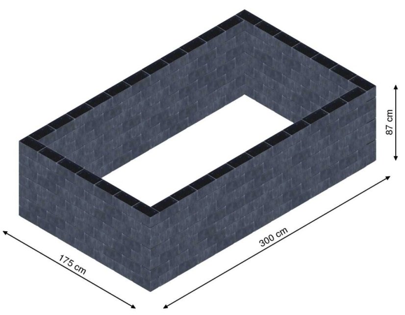Flexi Element vyvýšený záhon - obdĺžnik - Šírka: 175 cm, Dĺžka: 300 cm, Výška: 87 cm