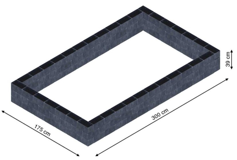 Flexi Element vyvýšený záhon - obdĺžnik - Šírka: 175 cm, Dĺžka: 300 cm, Výška: 39 cm