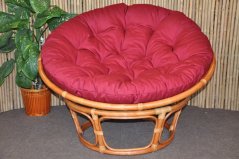 Ratanový papasan 100 cm Cognac polstr vínový