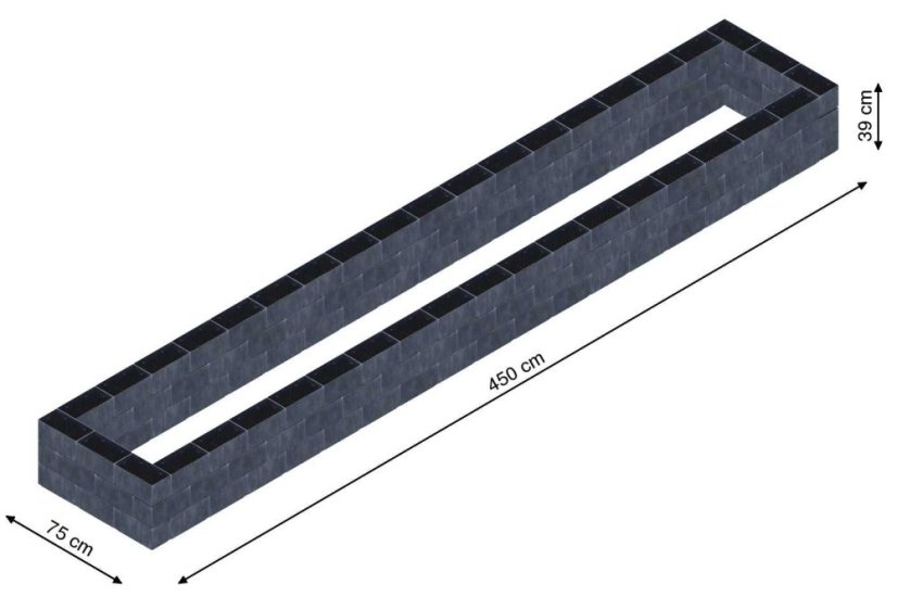 Flexi Element vyvýšený záhon - obdĺžnik - Šírka: 75 cm, Dĺžka: 450 cm, Výška: 39 cm