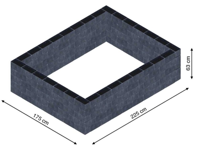 Flexi Element vyvýšený záhon - obdĺžnik - Šírka: 175 cm, Dĺžka: 225 cm, Výška: 63 cm