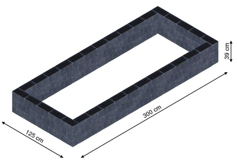 Flexi Element vyvýšený záhon - obdĺžnik - Šírka: 125 cm, Dĺžka: 300 cm, Výška: 39 cm