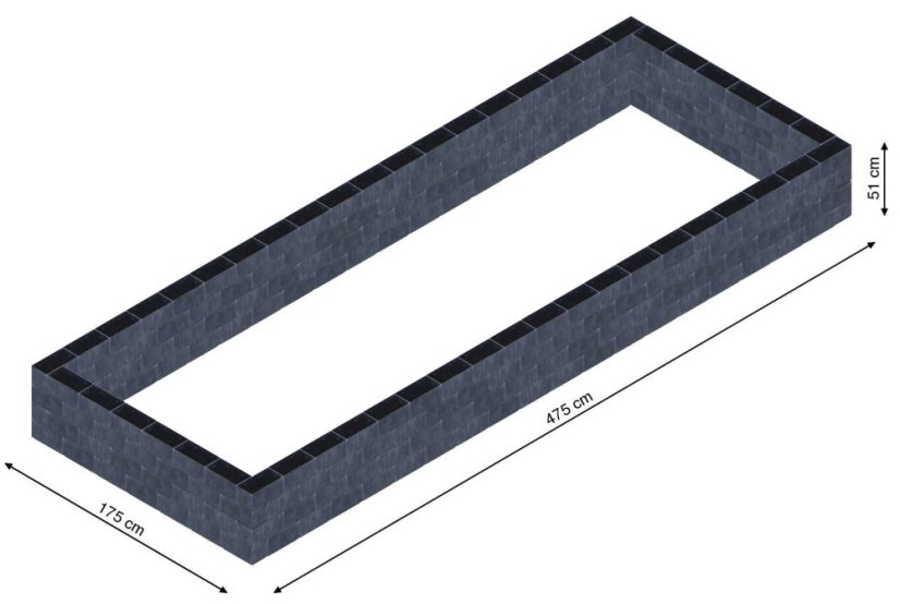 Flexi Element vyvýšený záhon - obdĺžnik - Šírka: 175 cm, Dĺžka: 475 cm, Výška: 51 cm