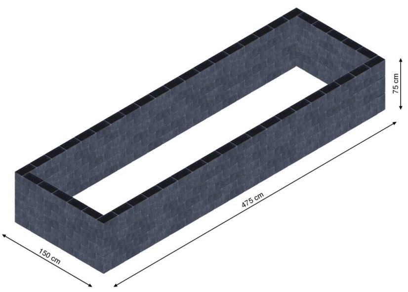 Flexi Element vyvýšený záhon - obdĺžnik - Šírka: 150 cm, Dĺžka: 475 cm, Výška: 75 cm