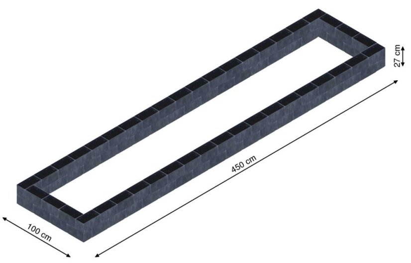 Flexi Element vyvýšený záhon - obdĺžnik - Šírka: 100 cm, Dĺžka: 450 cm, Výška: 27 cm