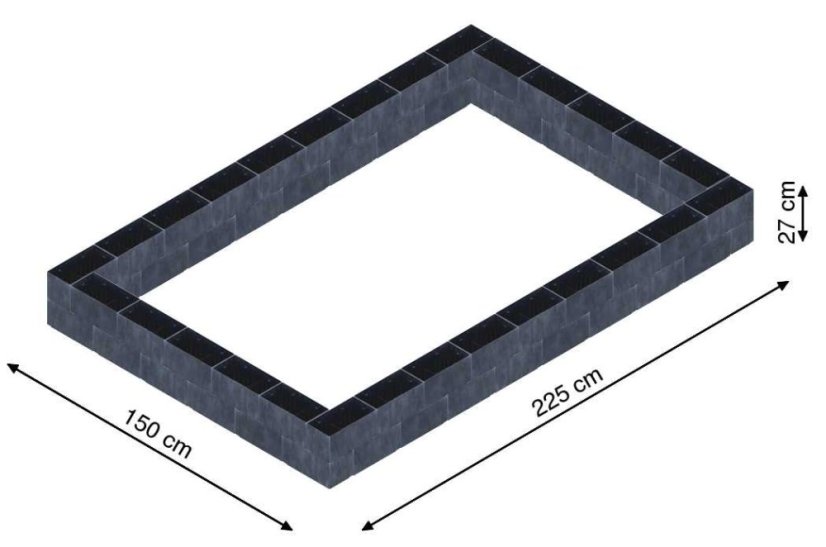 Flexi Element vyvýšený záhon - obdĺžnik - Šírka: 150 cm, Dĺžka: 225 cm, Výška: 27 cm