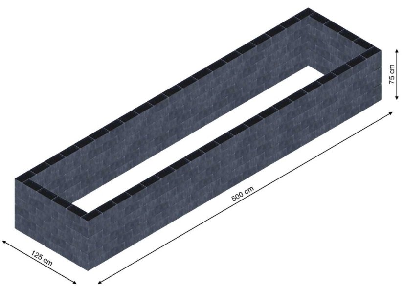Flexi Element vyvýšený záhon - obdĺžnik - Šírka: 125 cm, Dĺžka: 500 cm, Výška: 75 cm