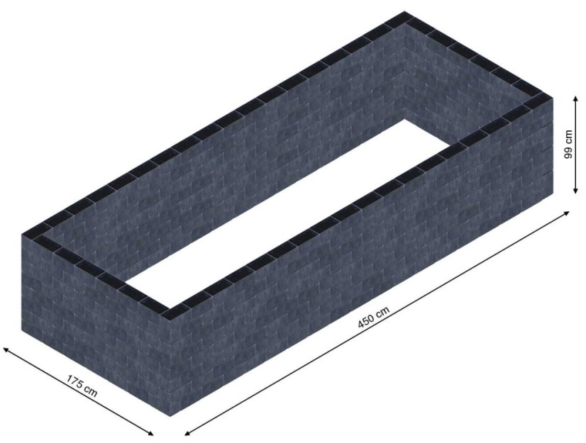 Flexi Element vyvýšený záhon - obdĺžnik - Šírka: 175 cm, Dĺžka: 450 cm, Výška: 99 cm