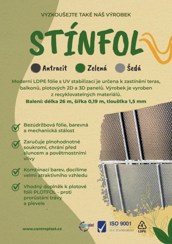 Stínfol - tieniaca fólia do plotových 2D panelov - 26 m