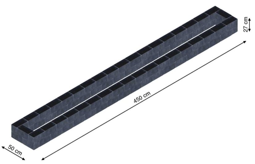 Flexi Element vyvýšený záhon - obdĺžnik - Šírka: 50 cm, Dĺžka: 450 cm, Výška: 27 cm